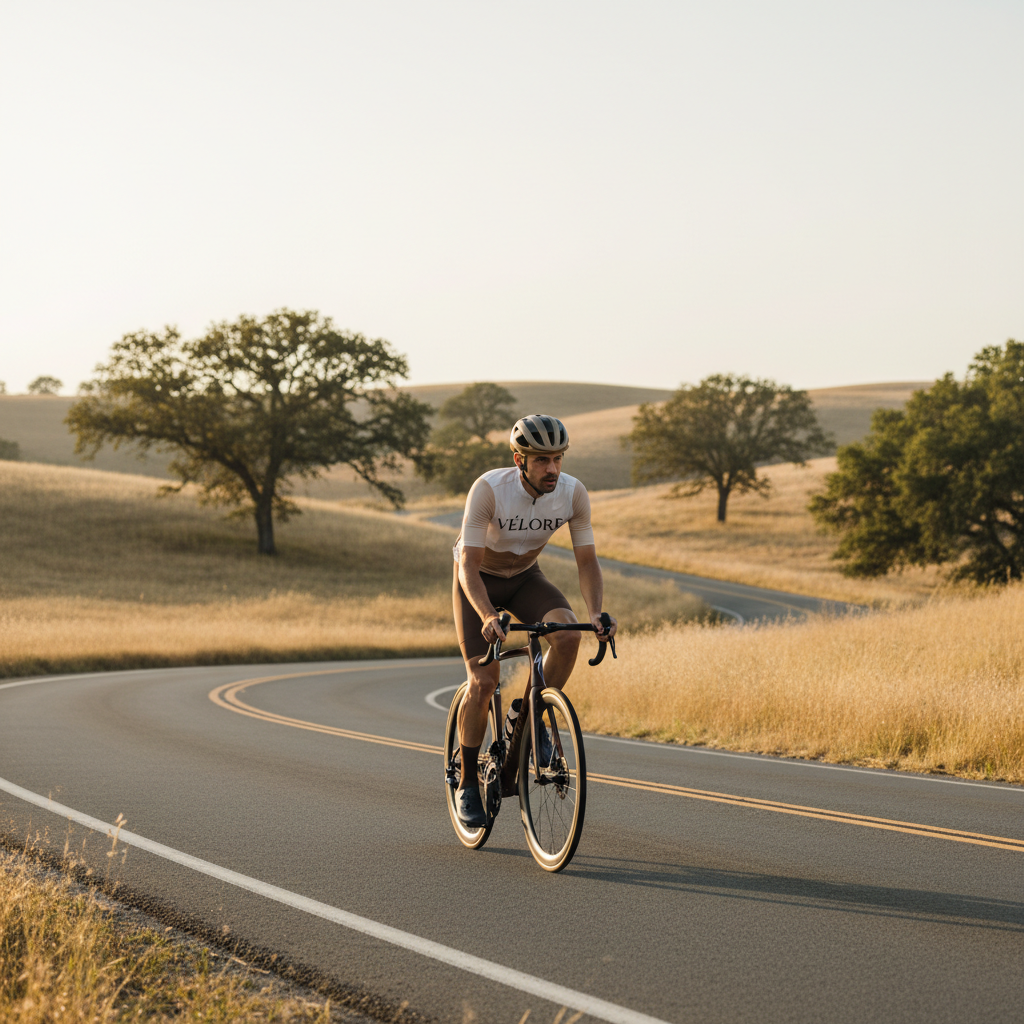 Road cyclist in VÉLORE jersey - square